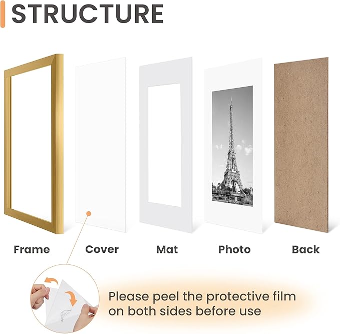upsimples 11x17 Picture Frame Set of 5, Display Pictures 9x15 with Mat or 11 x 17 Without, Wall Gallery Poster Frames, Gold