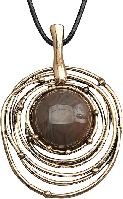 Leather Necklace for Women Boho Choker Necklace Long Cord Leather Pendant Bohemian Neckalce Vintage Alloy Pendant Leather Rope Necklace Wooden Necklaces for Women