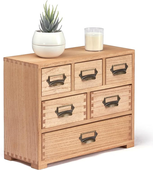 KIRIGEN Desk Drawer Cabinet Storage Organizer 6 Drawers Mini Chest with Lable Holder Handles for Home Office Desktop Organizer and Storage Natural(3D6CG-NA)