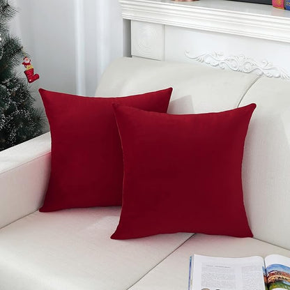 Jeneoo Set of 1 Comfy Accent Soft Velvet Throw Pillow Covers for Sofa Couch, Invisible Zipper Decorative Solid Square Cushion Cases for Livingroom Car (24 x 24 Inches, Santa Red)
