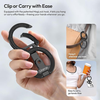 ULANZI MA02 Dual Magnetic Ring Phone Grip Stand, Aluminum for MagSafe Gym Kickstand Compatible with iPhone 17-12 Series, Foldable Phone Tripod Mount with 1/4" Screw for Live Streaming Vlog