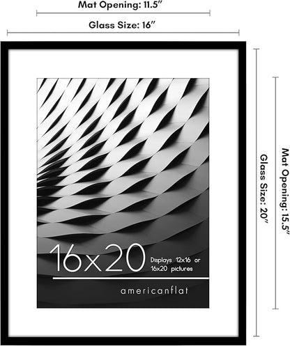Americanflat 16x20 Picture Frame with Polished Plexiglass - Use as 12x16 Frame with Mat or Display 16x20 Photo Without Mat - Streamline Collection - Thin Border Picture Frames for Wall - Black
