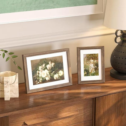 KINLINK A4 Picture Frame, Brown Wood Solid Wood Frames with Acrylic Plexiglass for Pictures A5 with Mat or A4 without Mat, Tabletop and Wall Mounting Display 4 Pack