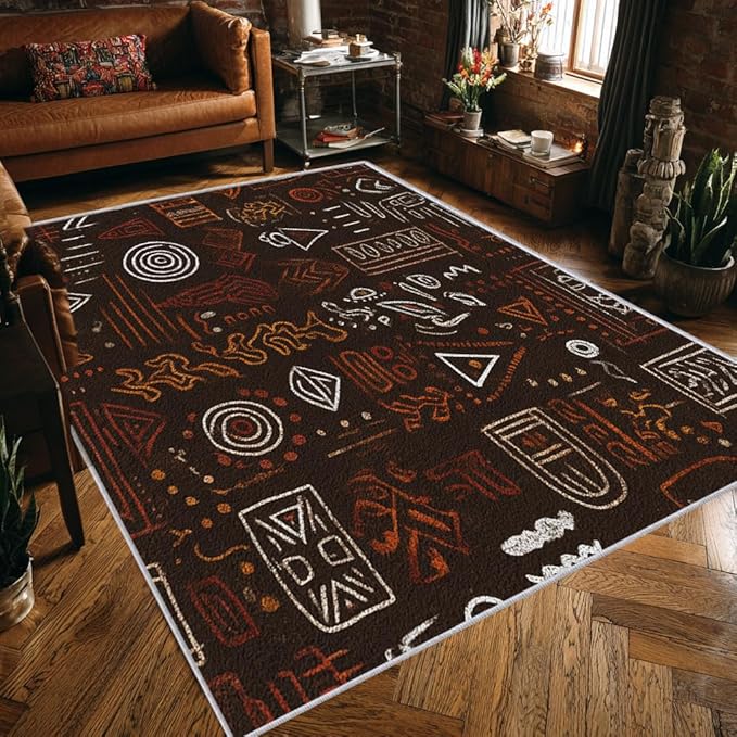 Boho Rug, 3x5 Area Rugs Europe Tribal Ethnic Abstract Pattern for Entryway, Living Room, Bedroom, Boho Home Decor Accessories Indoor Carpet, Non Slip & Machine Washable