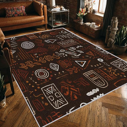 Boho Rug, 3x5 Area Rugs Europe Tribal Ethnic Abstract Pattern for Entryway, Living Room, Bedroom, Boho Home Decor Accessories Indoor Carpet, Non Slip & Machine Washable