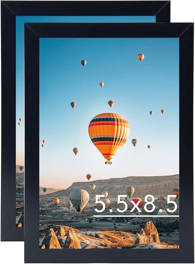 5.5x8.5 Picture Frame Set of 2 Black for Wall Hanging or Tabletop, Wall Mounting Horizontally or Vertically, 5.5 x 8.5 Wall Photo Frame with Shatter Resistant Plexiglass, 2 Pack, Black