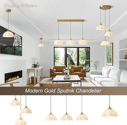 Modern 3 Light Pendant Lighting Gold Linear Dining Room Light Fixture Milk Glass Linear Chandelier Brass and White Pendant Lights Kitchen Island 3 Bulb Hanging Ceiling Light MPL17-3S GD