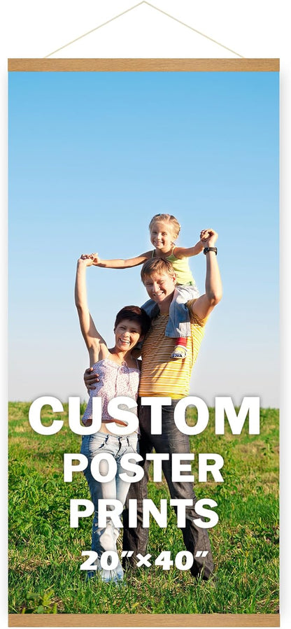 SZDHHH Custom Photo Prints with Magnetic Hanger Frame Canvas Poster Prints With Your Photos Personalized Hanging Poster Pictures Wall Art Decor Framed for Home Decor Gifts Keepsakes (40" Lx20 W)