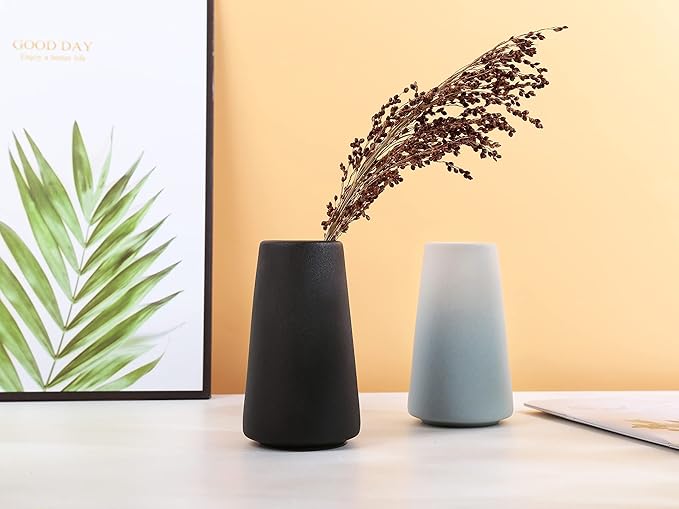 Ceramic Vases, Blue White vase for Home Decor, Minimalist Vase, Modern Home Decor, Dried Flower Vase, Shelf Decor Bathroom, Kitchen, Living Room Centerpieces. (White Cyan)