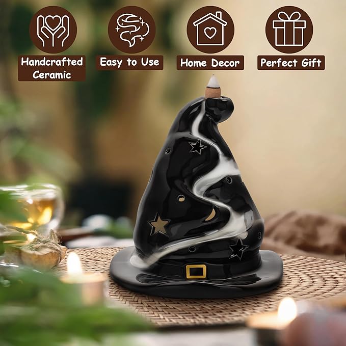 ZenBless 4 in 1 Witchcraft Supplies Ceramic Incense Holder Burner for Palo Santo, Sage, Candle and Backflow Waterfall with Free Backflow Incense Cones,Wiccan Altar Tools(tarot divination)