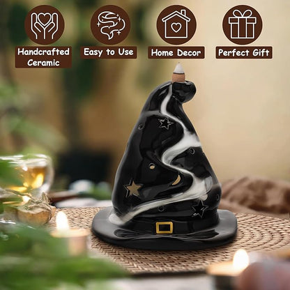 ZenBless 4 in 1 Witchcraft Supplies Ceramic Incense Holder Burner for Palo Santo, Sage, Candle and Backflow Waterfall with Free Backflow Incense Cones,Wiccan Altar Tools(tarot divination)