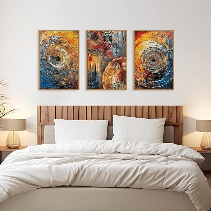 Aryroi Large Colorful Tree Ring Framed Canvas Wall Art,Modern Tree Stump Wall Decor,Abstract Wood Grain Artwork,Neutral Botanical Annual Ring Art Print for Living Room,Bedroom,Office- 24"x36"x3