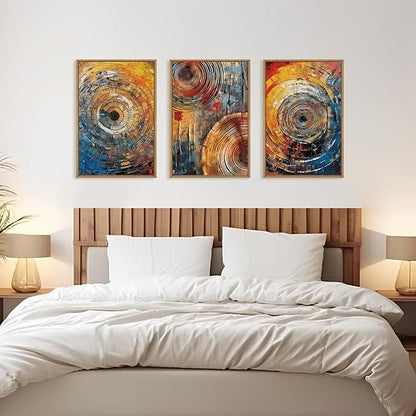 Aryroi Large Colorful Tree Ring Framed Canvas Wall Art,Modern Tree Stump Wall Decor,Abstract Wood Grain Artwork,Neutral Botanical Annual Ring Art Print for Living Room,Bedroom,Office- 24"x36"x3