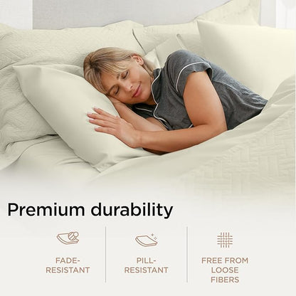 Threadmill Luxury 100% Supima Cotton Sheets, Premium 1200 Thread Count Cotton Sheets for Queen Size Bed, 4 Pc Ivory Bed Sheets Queen Set, 5-Star Hotel Quality Elasticized Deep Pocket Bed Sheets Set