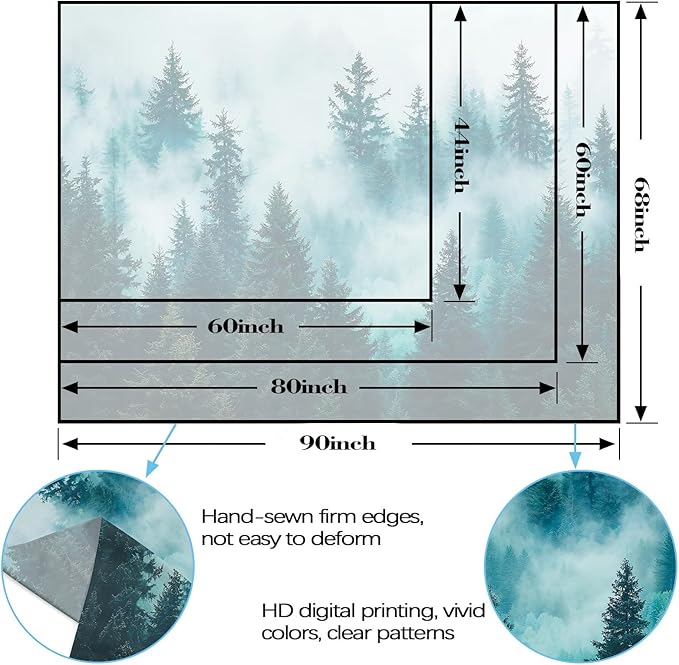 Haibimen Nature Mountain Forest Tapestry Wall Hanging Green Pine Tree Tapestries for Bedroom Morning Mist Aesthetics Wall Decor for Living Room Dorm (forest-4, 60''×44'')