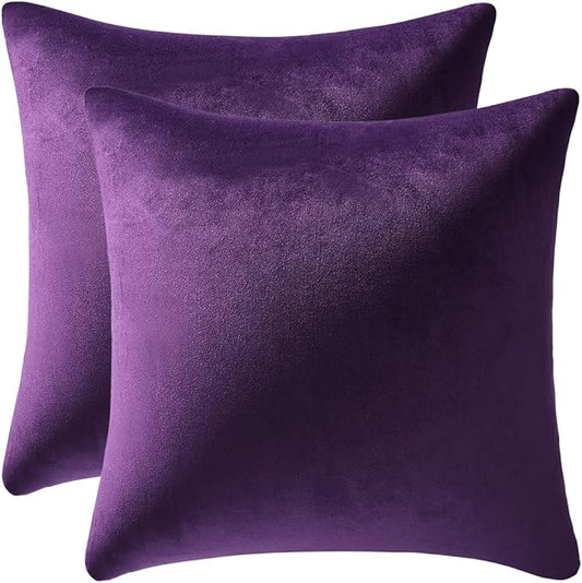 18x18 Throw Pillow Cases Purple: 2 Pack Cozy Soft Velvet Square Decorative Pillow Covers for Farmhouse Home Decor