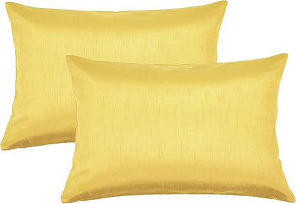 Aiking Home 12x18 Inches Faux Silk Rectangular Throw Pillow Cover, Zipper Closure, Yellow (Set of 2)