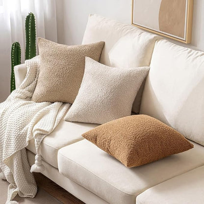 MIULEE 24x24 Decorative Euro Sham Throw Pillows for Bed Set of 2 Textured Boucle Neutral Winter Throw Pillow Covers Oatmeal Accent Solid Couch Pillowcases Sofa Livingroom Home Decor
