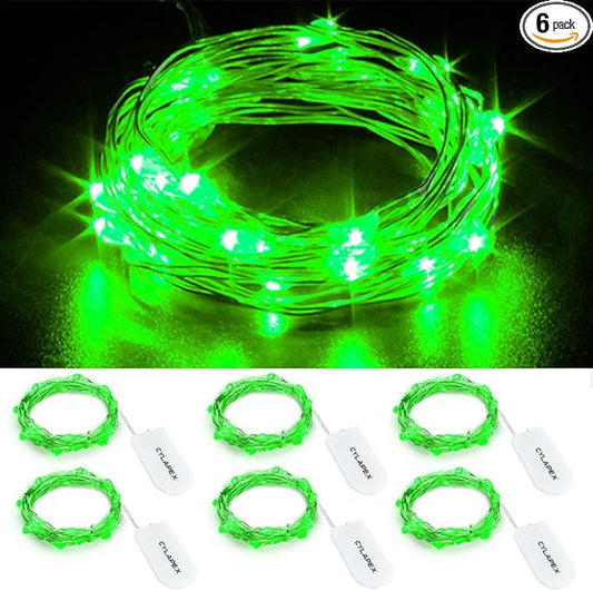 CYLAPEX 6 Pack Green Fairy Lights String Battery Operated Fairy Lights Firefly Lights LED Starry String Lights 7ft 20 LEDs Silvery Copper Wire for Christmas DIY Decoration Costume Wedding Party
