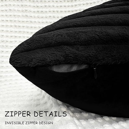 2 Pack 18x18 Pillow Cover Velvet Pillow Covers, Faux Fur Square Throw Pillow Covers for Living Room Decorations Throw Pillow Case, Throw Pillow Cover Cushion Cover for Home Sofa Bedroom Car, Black