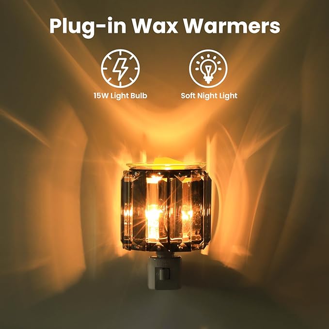 Pluggable Fragrance Warmer-Crystal Electric Wax Melt Burner -Candle Melt Warmer -Wall Plug in Wax Burner Warming Scented Candle Wax Melts and Tarts or Fragrance Oils