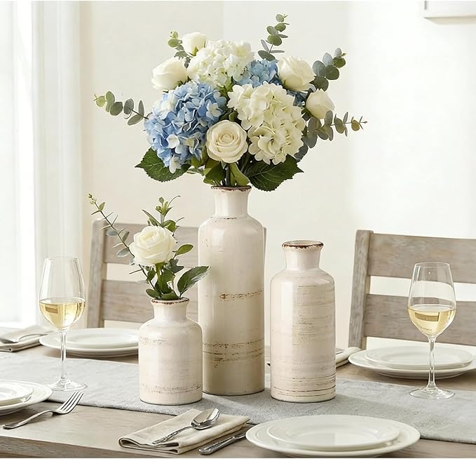 Ceramic Flower Vase Set of 3 - Small Porcelain Vase Set,Modern Minimalist Smooth Ceramic Table Flower Vases for Home Decor,Decorative Centerpiece for Living Room,Bedroom,Dining Table,Fireplace Mantle