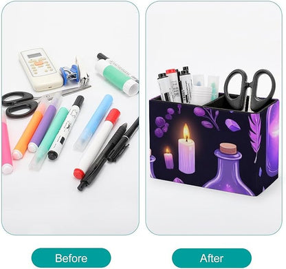 Leather Table Pen Organizer Pencil Pen Holder Office Home Desk Organize Gothic Magic Witch Witchy Trippy Purple Mushrooms