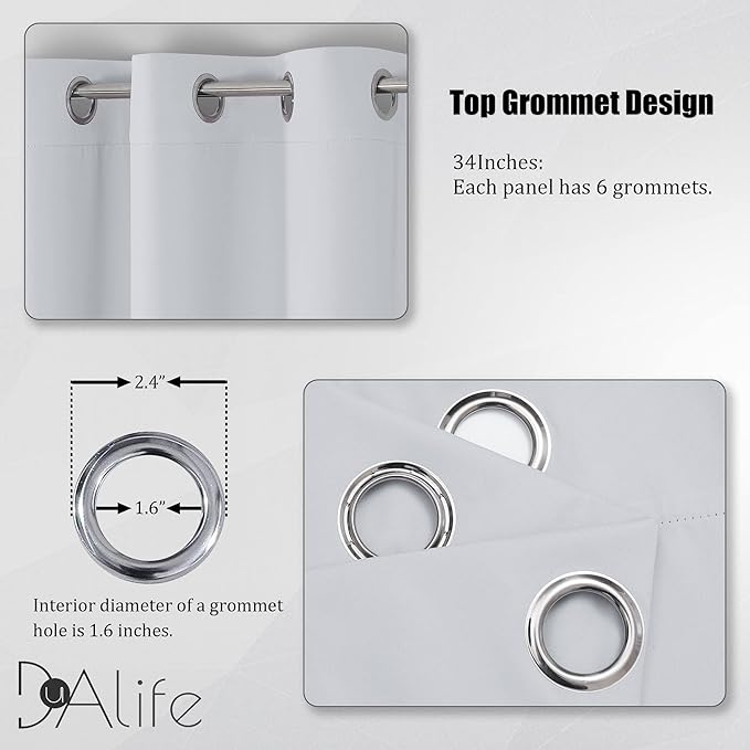 DUALIFE Bedroom Privacy Room Darkening Curtains 2 Panels - Grommet Window Treatments for Bedroom/Nursery 84 Inches Long (34 by 84, 2 Panels, Greyish White)
