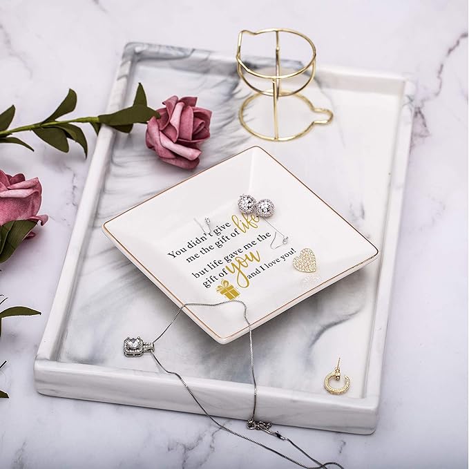 SUNBMO Stepmom Gifts - You Didn't Give Me the Gift of Life, But Life Give me the Gift of You - Gift for Step Mom Mothers Day, Ceramic Jewelry Trinket Dish