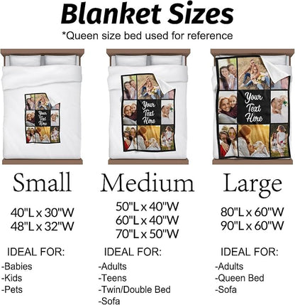 Gudina Custom Blanket with Photos Text Personalized Blanket Thows with Picture Customizable Blanket Photo Blankets Customize for Mom Dad Couple Girlfriend Boyfriend Wife Husband
