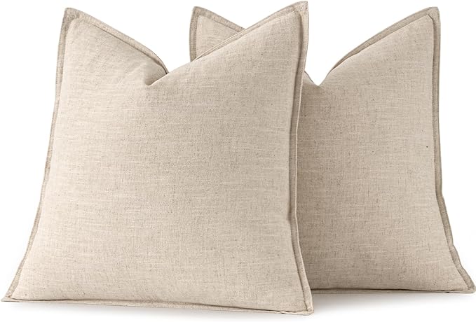 MIULEE Decorative Linen Pillow Covers 18x18 Inch Natural Beige Boho Farmhouse Neutral Christmas Couch Throw Pillows for Bed Pack of 2 Accent Modern Pillowcase Sofa Livingroom Home Decor