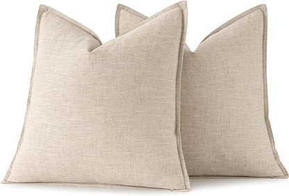 MIULEE Decorative Linen Euro Sham Pillow Covers 26x26 Natural Beige Boho FarmhouseNeutral Christmas Couch Throw Pillows for Bed Pack of 2 Accent Modern Pillowcase Sofa Livingroom Home Decor