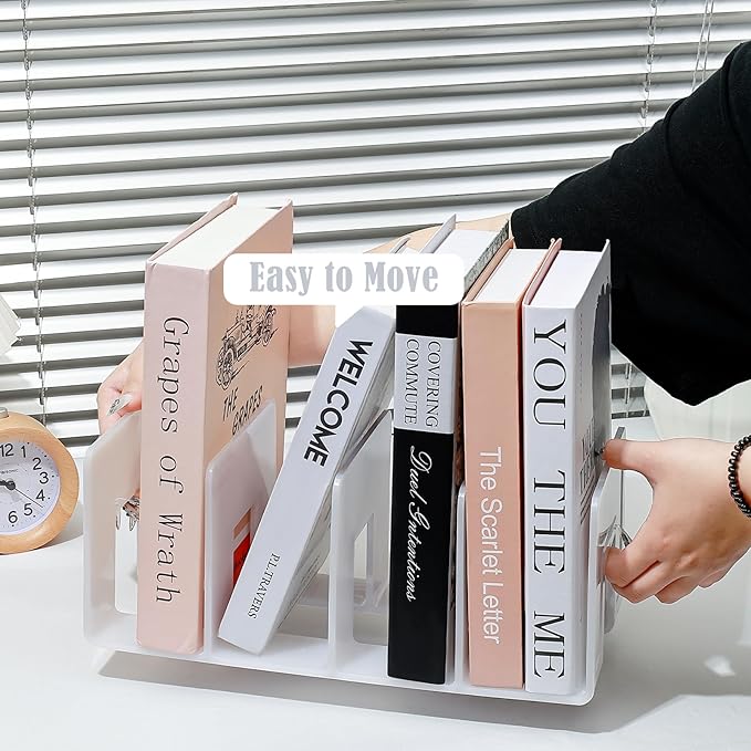 BAYTORY 2Pcs Acrylic File Holder Purse Organizer, Sturdy Desktop File Sorter Organizer, Binder Shelf for Office Desk Kitchen Shelf Closet (White)