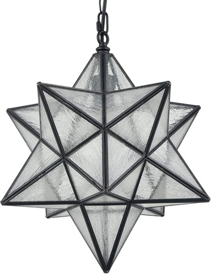 Modern Moravian Star Pendant Light Seeded Large Glass Hanging Lights with Adjustable Chain, 16'' Diameter Shade Lighting for Kitchen Porch Dining Foyer Bedroom