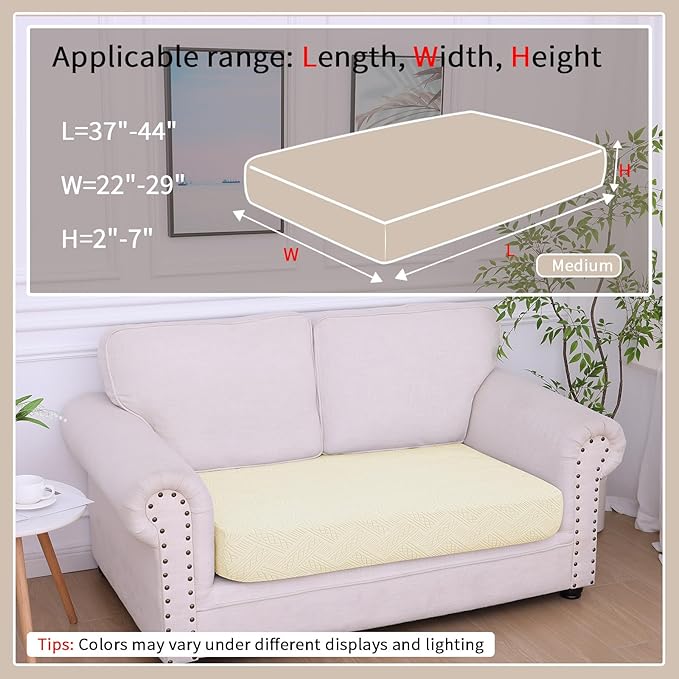 hyha Waterproof Couch Cushion Covers, Waterproof Sectional Couch Covers for 2 Cushion Sofa for Pets, Stretch Sofa Slipcover Washable with Elastic Bottom(Medium, Beige)