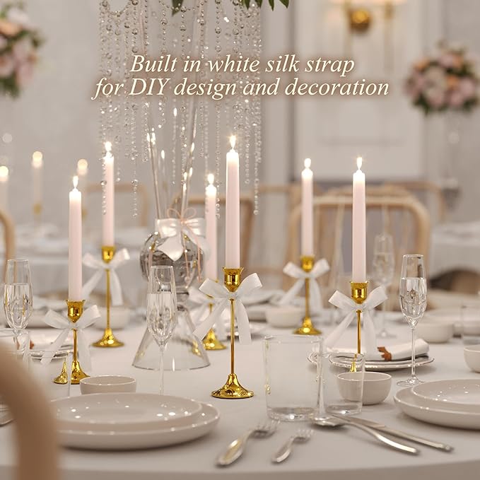 FSyueyun Gold Candle Holders Set of 2, Elegant Metal Candlestick Holders for Vintage Taper Candle Holders, Perfect for Table Centerpieces, Fireplace Mantels, Home Decor, Weddings and Party Decorations