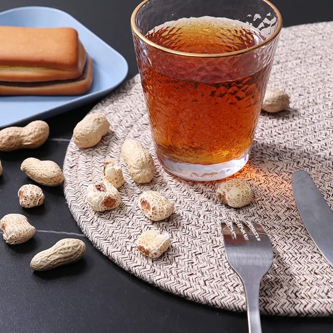 Oval Placemats Set of 4, Woven Placemats Rattan Placemats 12x16 inches Cotton Wicker Placemats Farmhouse Boho Circle Braided Heat Resistant Outdoor Placemats Patio Table Place Mats (Mix Brown)