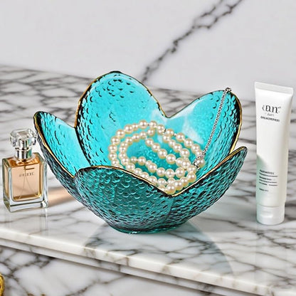 Small Jewelry Tray Dish for Women, Green Glass Jewelry Dish Trinket Tray, Flower Ring Dish Engagement Gift, Crystal Ring Holder Dish, Bathroom Jewlery Plate Dish, Jewelry Bowl for Earrings