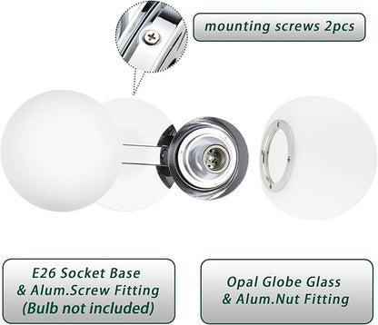 Bathroom Vanity Light Fixtures, Modern 2 Lights Globe Wall Sconce Lighting Chrome, Porch Wall Mount Light Fixture for Bathroom, Mirror Cabinets Hallway Stairs
