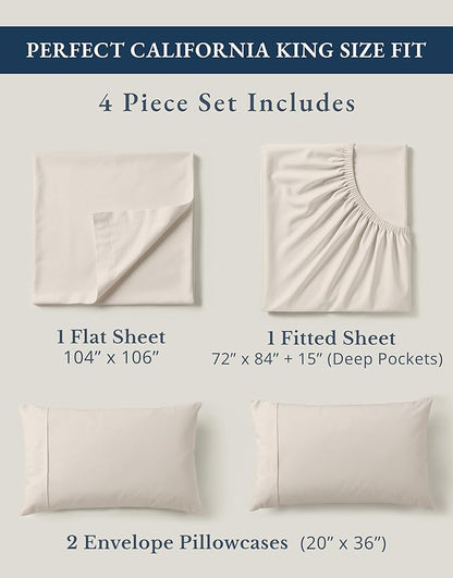 LANE LINEN 100% Organic Cotton California King Sheets Set, 4-Piece Pure Organic Cotton Long Staple Percale Weave Soft Best Bedding Sheets for Bed, Fits Mattress Upto 15" Deep - Glacier Grey