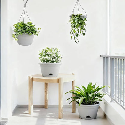 4 Pack Hanging Planters, 10 Inch Hanging Plant Pot with Hanger Chain & Drainage Trays, Hanging Baskets for Plants Outdoor Indoor, Flowers Pots for Home, Garden, Porch Decor (Grey)