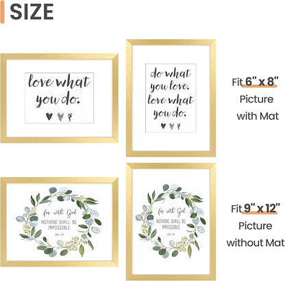 upsimples 9x12 Picture Frame Set of 5, Display Pictures 6x8 with Mat or 9 x 12 Without, Wall Gallery Photo Frames, Gold
