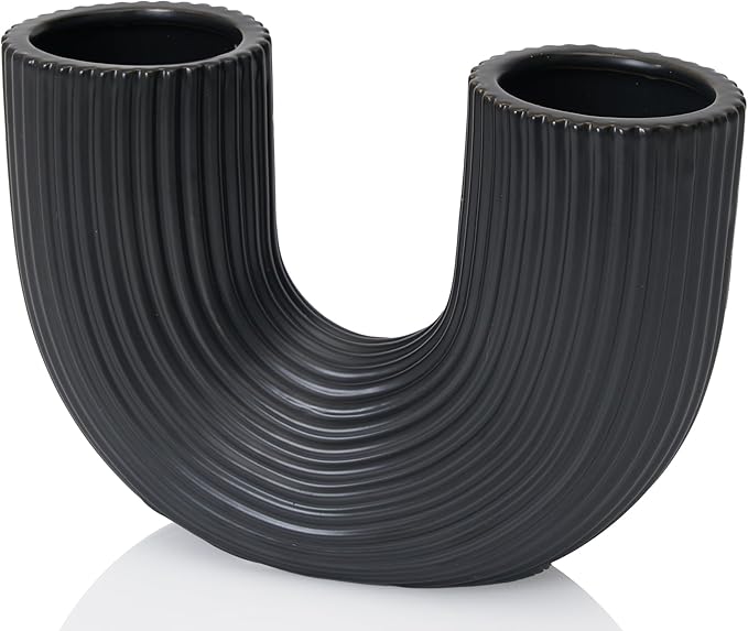 Black Ceramic Vase Decor, U-Shaped Stripes Vase, Modern Decorative Vase, Aesthetic Vase for Modern Homes, Offices, Ideal Gift for Birthdays and Special Occasions