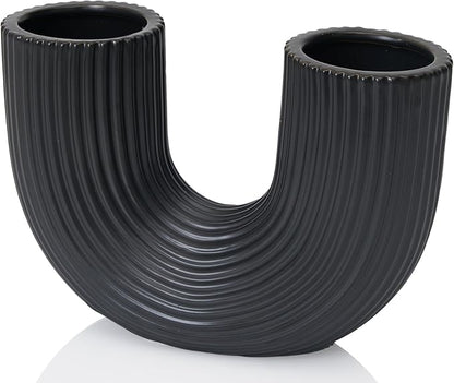 Black Ceramic Vase Decor, U-Shaped Stripes Vase, Modern Decorative Vase, Aesthetic Vase for Modern Homes, Offices, Ideal Gift for Birthdays and Special Occasions