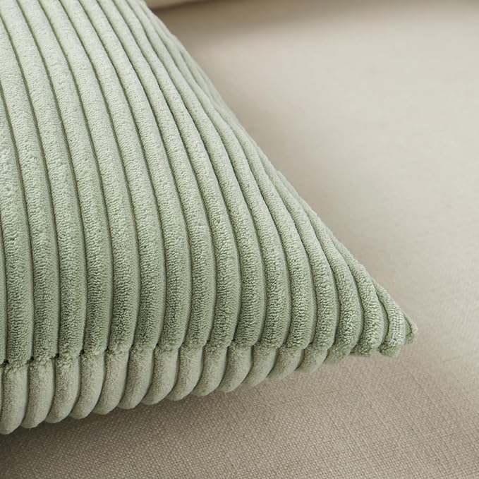 Fancy Homi 2 Packs Sage Green Big Decorative Throw Pillow Covers 24x24 Inch for Living Room Couch Bed, Rustic Farmhouse Boho Home Decor, Soft Corss Corduroy Patchwork Accent Cushion Case 60x60 cm