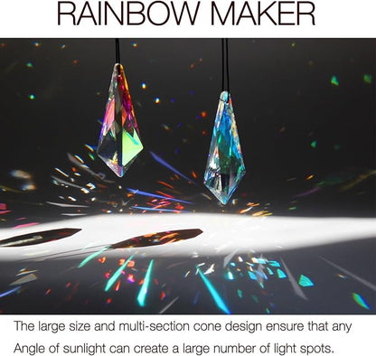 2PCS 5" Large Lanky Cone Crystal Sun Catcher Prisms, stino Hanging Suncatchers with Glass Prism, Rainbow Maker for Windows, Balcony, Kitchen, Garden Decoration (1, Lanky Cone 2Pcs)