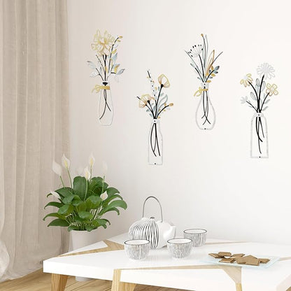 Buseeau 4Pcs Metal Flowers Wall Arts, Rustic Farmhouse Wall Decor Set, Bathroom Wall Art & Metal Wall Art with Included Nails for Bathroom Living Room Dining Room Bedroom, Housewarming Gifts