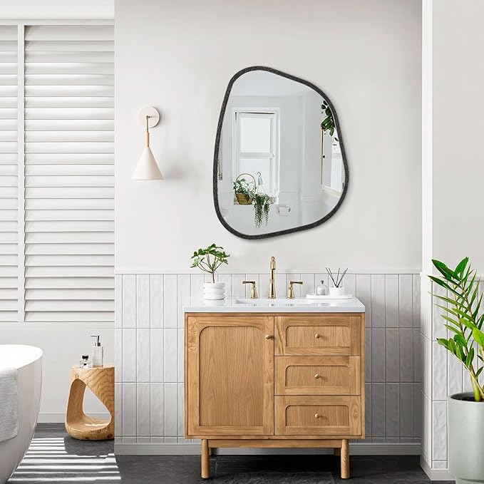 Irregular Asymmetrical Mirror Wall Mounted, Unique Vanity Mirror, Shaped Dressing Mirror Decorative for Living Room, Bathroom, Bedroom, Entryway Wall Decor 20"x16"