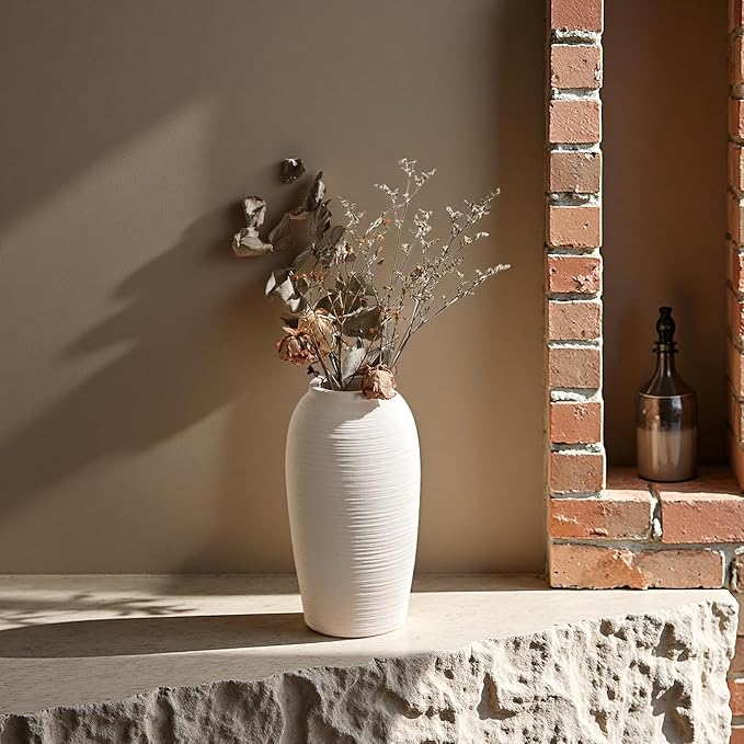 Rustic Ceramic Vase, Simple Flower Vase for Home Decoration, 9.45 Inches, One Piece for Living Room, Office Wedding, Hotel Decor.