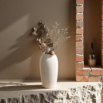 Rustic Ceramic Vase, Simple Flower Vase for Home Decoration, 9.45 Inches, One Piece for Living Room, Office Wedding, Hotel Decor.